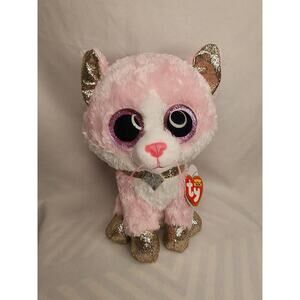 TY Beanie Boos - FIONA the Pink Cat (Glitter Eyes)(Medium - 9 inch) - MWMTs Boo